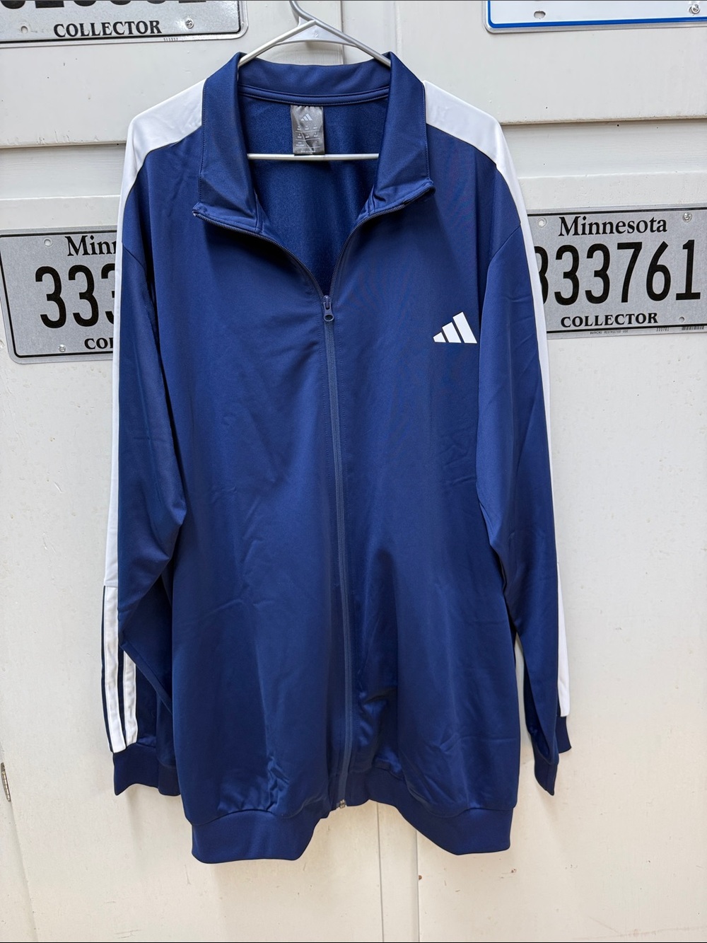 adidas Navy and White Zip-Up Track Jacket